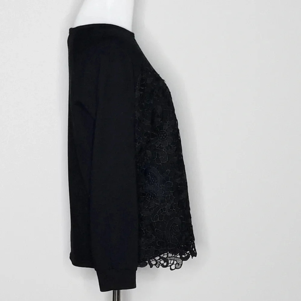 Adrianna Papell Black Lace Overlay Long Sleeve Top S - Picture 3 of 6